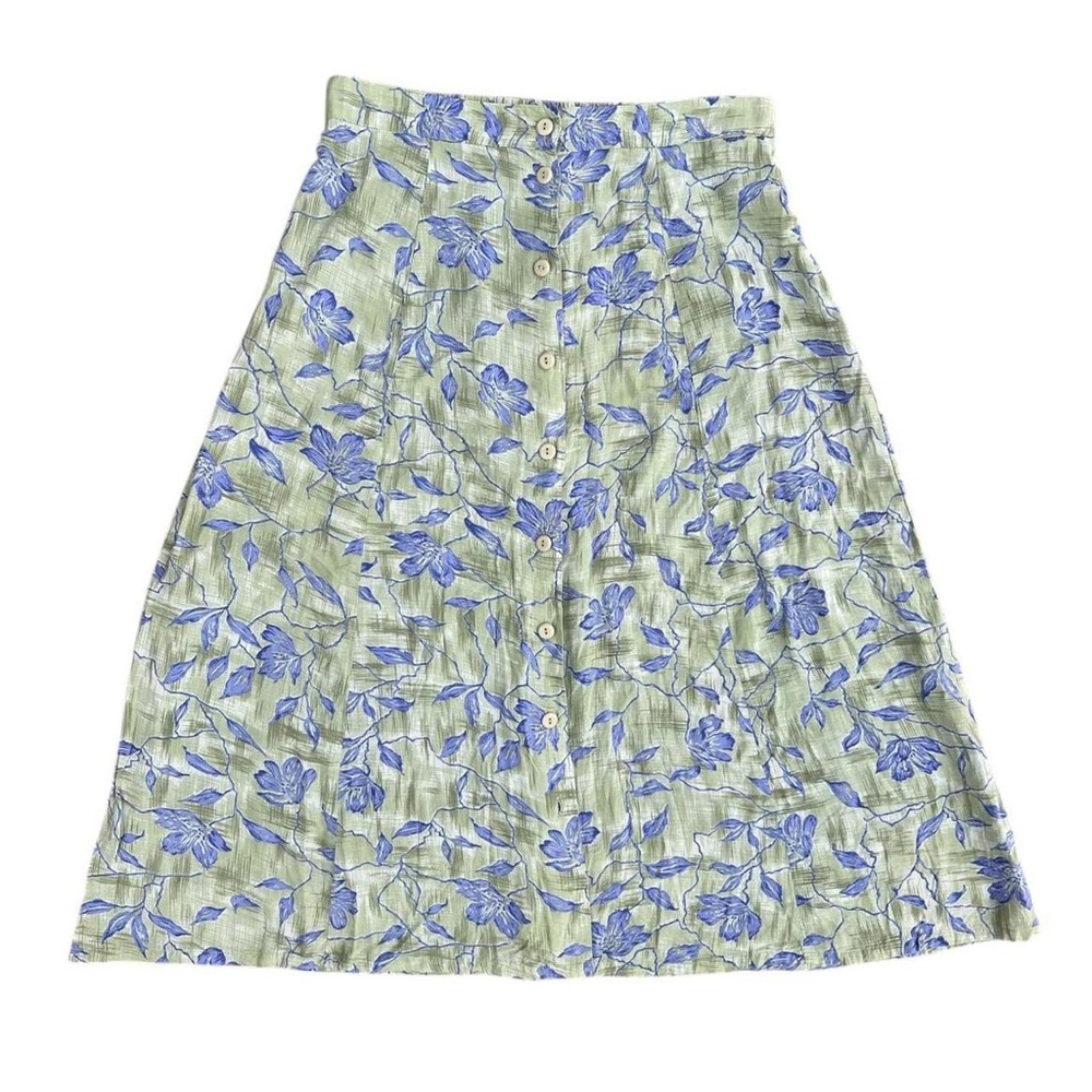 Green & Periwinkle Floral Button-Down Skirt